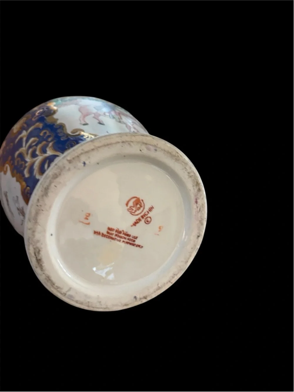 1940’s Blue, Gold & White Porcelain, Vintage WBI Jar with Hand-Painted Scene